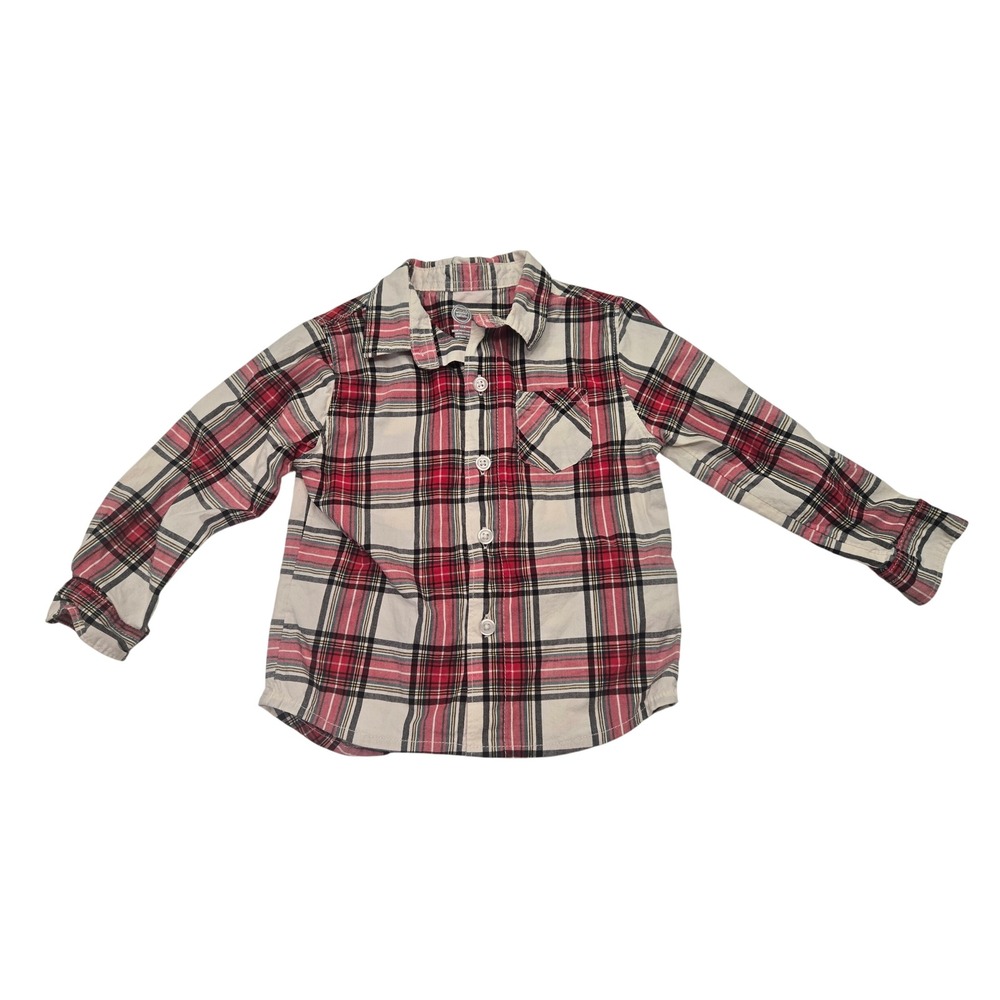 Wonder Nation Boys Plaid Button Down Shirt Red White Black Christmas 18M